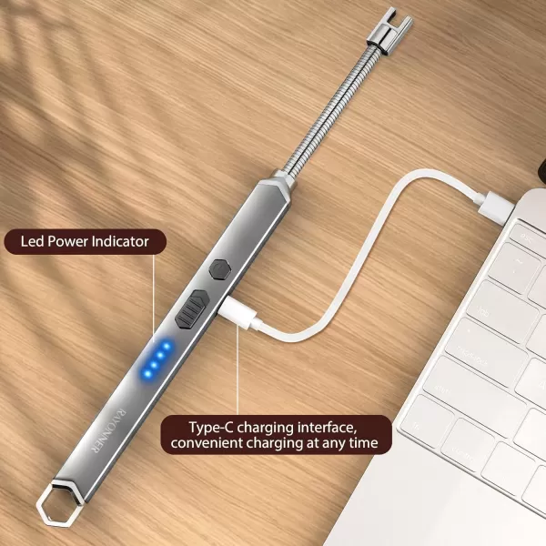 imageRAYONNER Lighter Electric Candle Lighter Rechargeable USB Lighter Long Flexible Neck BlueBlacksilver