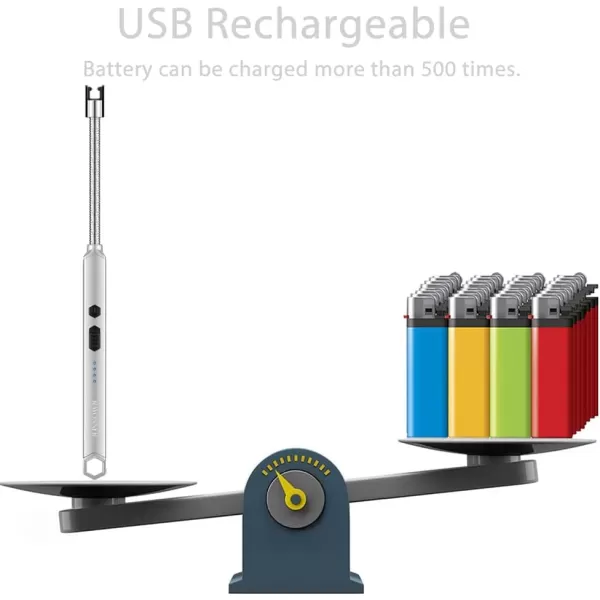 imageRAYONNER Lighter Electric Candle Lighter Rechargeable USB Lighter Long Flexible Neck BlueBlacksilver
