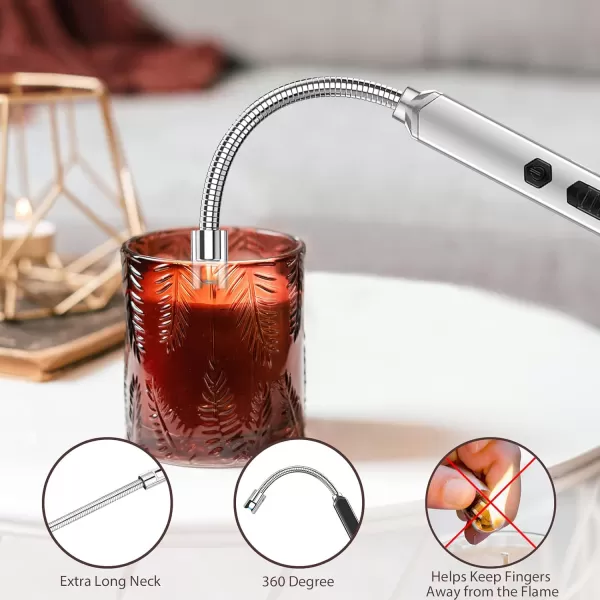 imageRAYONNER Lighter Electric Candle Lighter Rechargeable USB Lighter Long Flexible Neck BlueBlacksilver