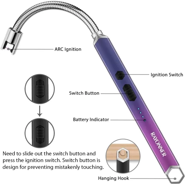 imageRAYONNER Lighter Electric Candle Lighter Rechargeable USB Lighter Long Flexible Neck BlueBluepinkPurple Gradient