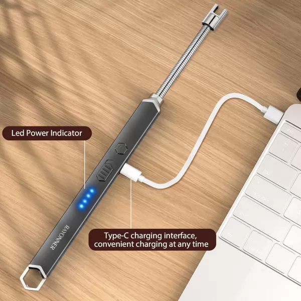 imageRAYONNER Lighter Electric Candle Lighter Rechargeable USB Lighter Long Flexible Neck BlueGray