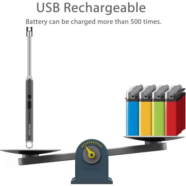 imageRAYONNER Lighter Electric Candle Lighter Rechargeable USB Lighter Long Flexible Neck BlueGray