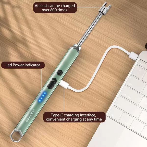imageRAYONNER Lighter Electric Candle Lighter Rechargeable USB Lighter Long Flexible Neck BlueGreen