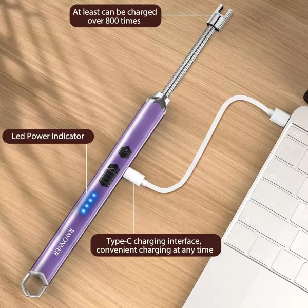 imageRAYONNER Lighter Electric Candle Lighter Rechargeable USB Lighter Long Flexible Neck BluePurple