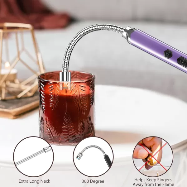 imageRAYONNER Lighter Electric Candle Lighter Rechargeable USB Lighter Long Flexible Neck BluePurple