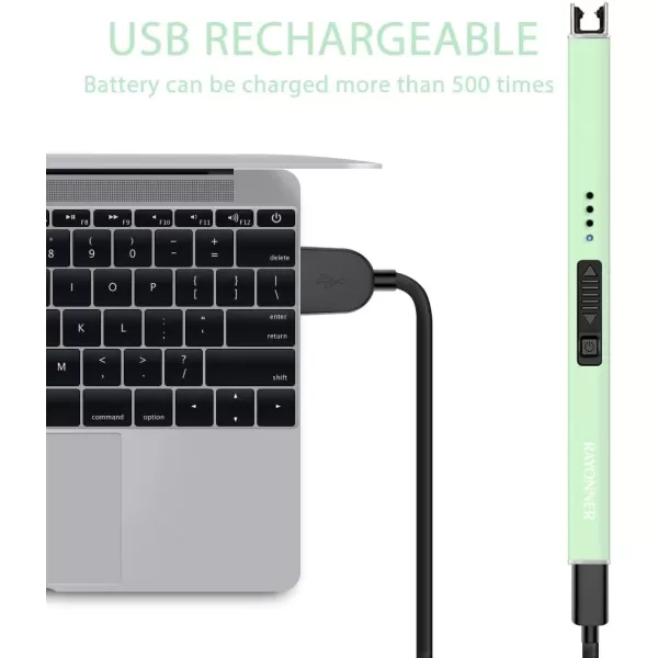 imageRAYONNER Lighter Electric Lighter Candle Lighter Rechargeable USB Lighter Arc Lighters Light Green Packs of 2Light Green2