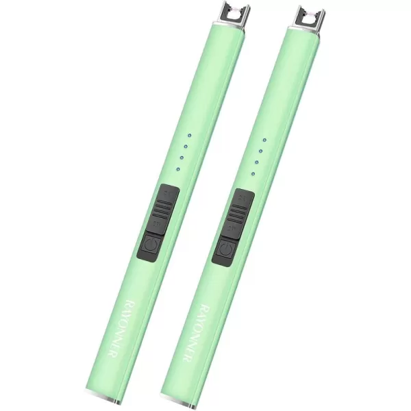 imageRAYONNER Lighter Electric Lighter Candle Lighter Rechargeable USB Lighter Arc Lighters Light Green Packs of 2Light Green2