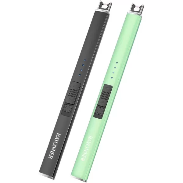 imageRAYONNER Lighter Electric Lighter Candle Lighter Rechargeable USB Lighter Arc Lighters Light Green Packs of 2Light Greenblack