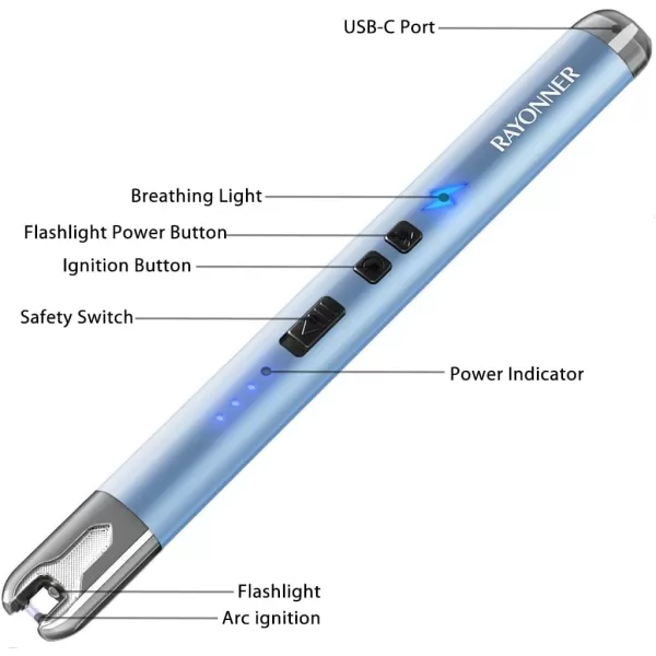 imageRAYONNER Lighter Electric Candle Lighter Rechargeable USB ARC Lighter 1 Pack  Blue1 Pack  Blue
