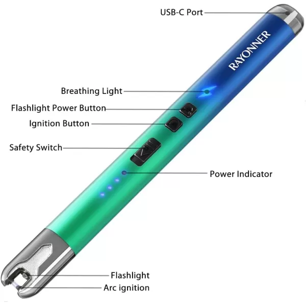 imageRAYONNER Lighter Electric Candle Lighter Rechargeable USB ARC Lighter 1 Pack  Blue1 Pack  BlueGreen Gradient