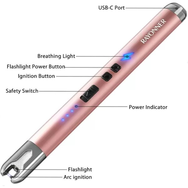 imageRAYONNER Lighter Electric Candle Lighter Rechargeable USB ARC Lighter 1 Pack  Blue1 Pack  Rosegold