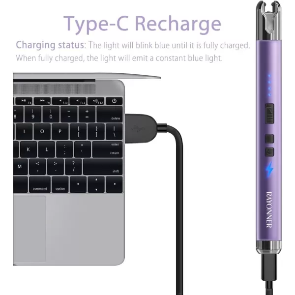 imageRAYONNER Lighter Electric Candle Lighter with Flashlight Stocking Stuffers for Adults Women Men Wife Sister Friend Birthday Gifts for Women Mom Rechargeable USB Lighter Arc Flameless Lighters1 Pack  Purple
