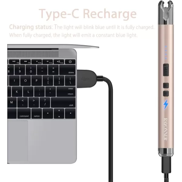 imageRAYONNER Lighter Electric Candle Lighter with Flashlight Stocking Stuffers for Adults Women Men Wife Sister Friend Birthday Gifts for Women Mom Rechargeable USB Lighter Arc Flameless Lighters2 Pack  Champagne Gold