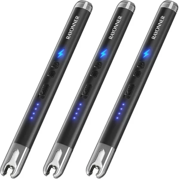 imageRAYONNER Lighter Electric Candle Lighter with Flashlight Stocking Stuffers for Adults Women Men Wife Sister Friend Birthday Gifts for Women Mom Rechargeable USB Lighter Arc Flameless Lighters3 Pack  Black