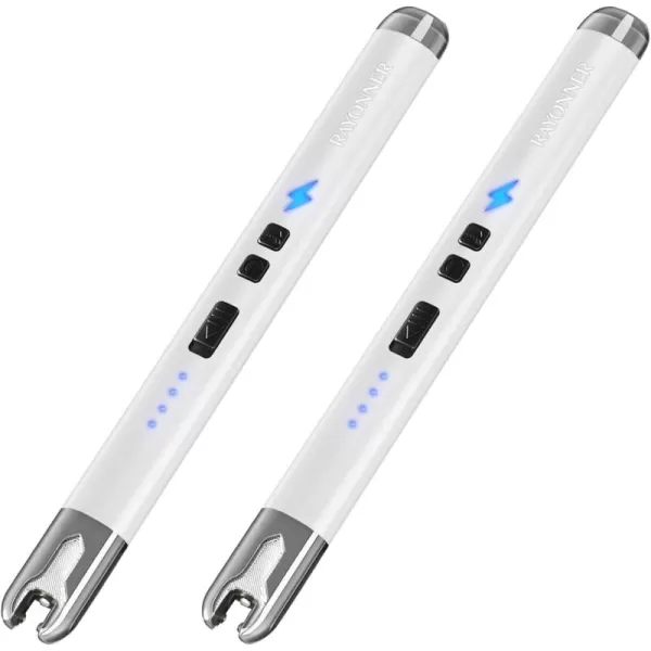 imageRAYONNER Lighter Electric Candle Lighter with Flashlight Stocking Stuffers for Adults Women Men Wife Sister Friend Birthday Gifts for Women Mom Rechargeable USB Lighter Arc Flameless Lighters2 Pack  White