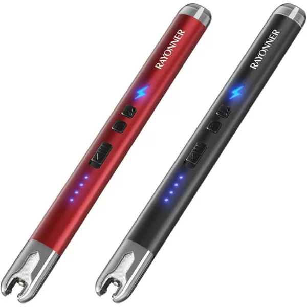imageRAYONNER Lighter Electric Candle Lighter with Flashlight Stocking Stuffers for Adults Women Men Wife Sister Friend Birthday Gifts for Women Mom Rechargeable USB Lighter Arc Flameless Lighters2 Pack  Blackred