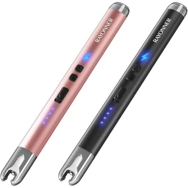 imageRAYONNER Lighter Electric Candle Lighter with Flashlight Stocking Stuffers for Adults Women Men Wife Sister Friend Birthday Gifts for Women Mom Rechargeable USB Lighter Arc Flameless Lighters2 Pack  Blackrose Gold