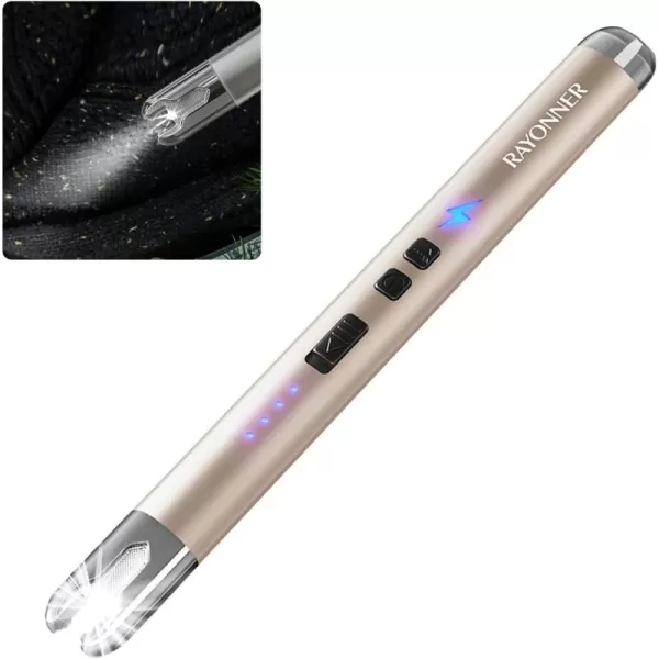imageRAYONNER Lighter Electric Candle Lighter with Flashlight Stocking Stuffers for Adults Women Men Wife Sister Friend Birthday Gifts for Women Mom Rechargeable USB Lighter Arc Flameless Lighters1 Pack  Champagne Gold