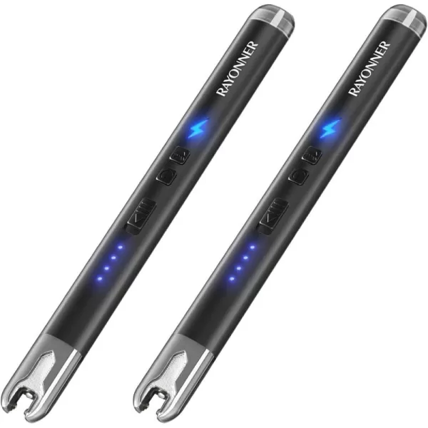 imageRAYONNER Lighter Electric Candle Lighter with Flashlight Stocking Stuffers for Adults Women Men Wife Sister Friend Birthday Gifts for Women Mom Rechargeable USB Lighter Arc Flameless Lighters2 Pack  Black