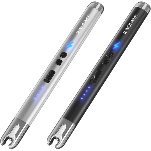 imageRAYONNER Lighter Electric Candle Lighter with Flashlight Stocking Stuffers for Adults Women Men Wife Sister Friend Birthday Gifts for Women Mom Rechargeable USB Lighter Arc Flameless Lighters2 Pack  Blacksilver