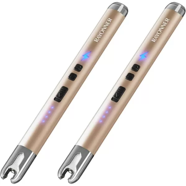 imageRAYONNER Lighter Electric Candle Lighter with Flashlight Stocking Stuffers for Adults Women Men Wife Sister Friend Birthday Gifts for Women Mom Rechargeable USB Lighter Arc Flameless Lighters2 Pack  Champagne Gold