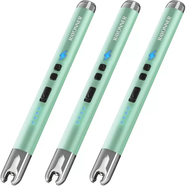 imageRAYONNER Lighter Electric Candle Lighter with Flashlight Stocking Stuffers for Adults Women Men Wife Sister Friend Birthday Gifts for Women Mom Rechargeable USB Lighter Arc Flameless Lighters3 Pack  Green
