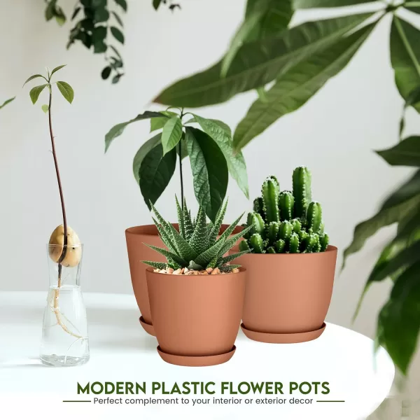 imageUtopia Home  Plant Pots Indoor with Drainage  76665348 Inches Home Decor Flower Pots for Indoor Planter  Pack of 10 Plastic Planters for Indoor Plants Cactus Succulents Pot  BrownTerracotta