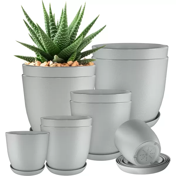 imageUtopia Home  Plant Pots Indoor with Drainage  76665348 Inches Home Decor Flower Pots for Indoor Planter  Pack of 10 Plastic Planters for Indoor Plants Cactus Succulents Pot  BrownGray