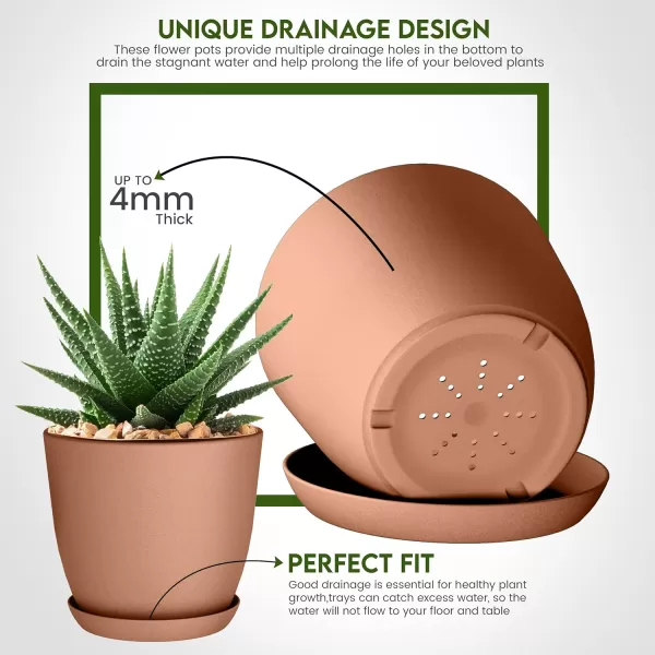 imageUtopia Home  Plant Pots Indoor with Drainage  76665348 Inches Home Decor Flower Pots for Indoor Planter  Pack of 10 Plastic Planters for Indoor Plants Cactus Succulents Pot  BrownTerracotta