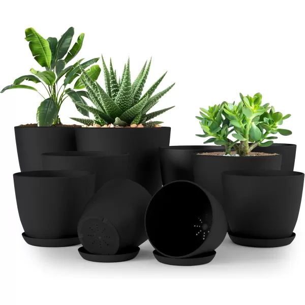 imageUtopia Home  Plant Pots Indoor with Drainage  76665348 Inches Home Decor Flower Pots for Indoor Planter  Pack of 10 Plastic Planters for Indoor Plants Cactus Succulents Pot  BrownBlack