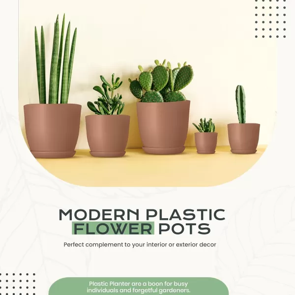 imageUtopia Home  Plant Pots Indoor with Drainage  76665348 Inches Home Decor Flower Pots for Indoor Planter  Pack of 10 Plastic Planters for Indoor Plants Cactus Succulents Pot  BrownTerracotta