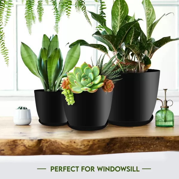 imageUtopia Home  Plant Pots Indoor with Drainage  76665348 Inches Home Decor Flower Pots for Indoor Planter  Pack of 10 Plastic Planters for Indoor Plants Cactus Succulents Pot  BrownBlack