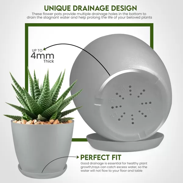 imageUtopia Home  Plant Pots Indoor with Drainage  76665348 Inches Home Decor Flower Pots for Indoor Planter  Pack of 10 Plastic Planters for Indoor Plants Cactus Succulents Pot  BrownGray