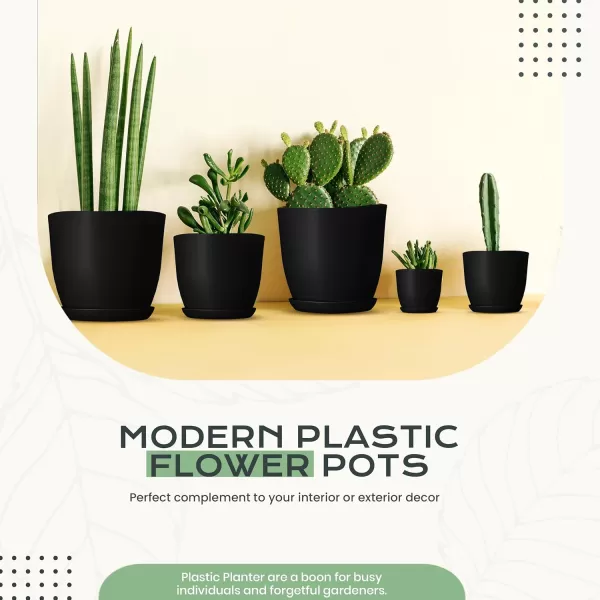 imageUtopia Home  Plant Pots Indoor with Drainage  76665348 Inches Home Decor Flower Pots for Indoor Planter  Pack of 10 Plastic Planters for Indoor Plants Cactus Succulents Pot  BrownBlack