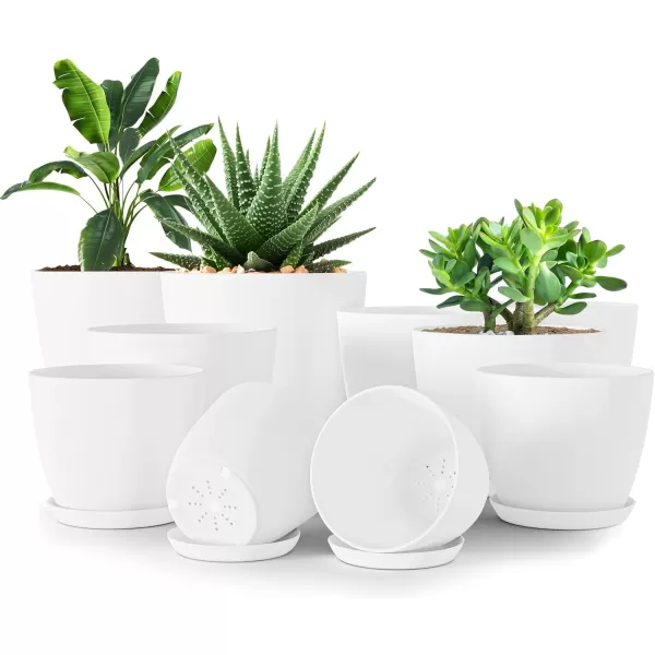 imageUtopia Home  Plant Pots Indoor with Drainage  76665348 Inches Home Decor Flower Pots for Indoor Planter  Pack of 10 Plastic Planters for Indoor Plants Cactus Succulents Pot  BrownWhite