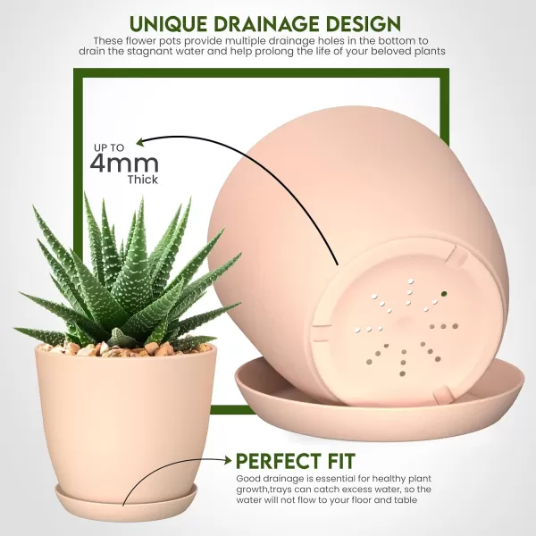 imageUtopia Home  Plant Pots Indoor with Drainage  76665348 Inches Home Decor Flower Pots for Indoor Planter  Pack of 10 Plastic Planters for Indoor Plants Cactus Succulents Pot  BrownPeach Pink