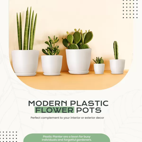 imageUtopia Home  Plant Pots Indoor with Drainage  76665348 Inches Home Decor Flower Pots for Indoor Planter  Pack of 10 Plastic Planters for Indoor Plants Cactus Succulents Pot  BrownWhite