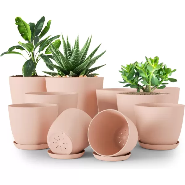 imageUtopia Home  Plant Pots Indoor with Drainage  76665348 Inches Home Decor Flower Pots for Indoor Planter  Pack of 10 Plastic Planters for Indoor Plants Cactus Succulents Pot  BrownPeach Pink