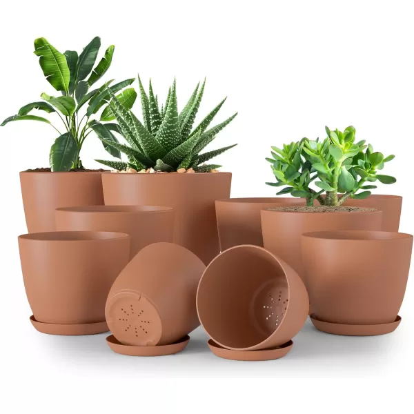 imageUtopia Home  Plant Pots Indoor with Drainage  76665348 Inches Home Decor Flower Pots for Indoor Planter  Pack of 10 Plastic Planters for Indoor Plants Cactus Succulents Pot  BrownTerracotta