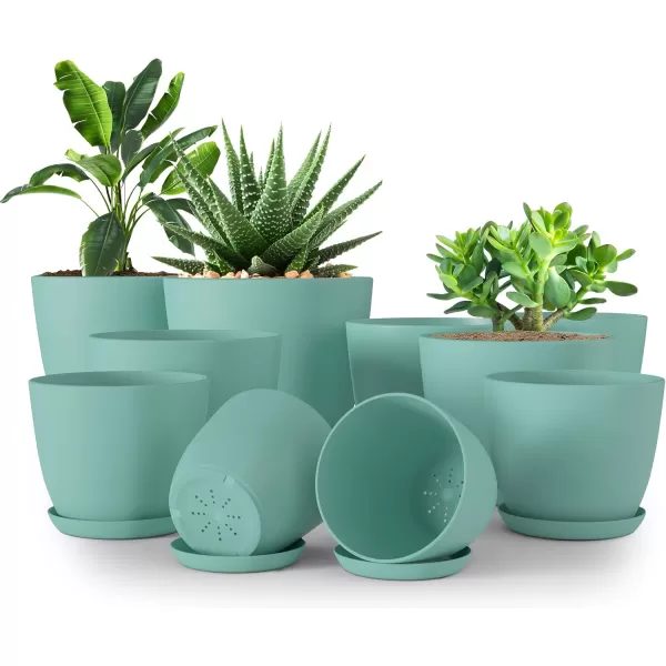 imageUtopia Home  Plant Pots Indoor with Drainage  76665348 Inches Home Decor Flower Pots for Indoor Planter  Pack of 10 Plastic Planters for Indoor Plants Cactus Succulents Pot  BrownAqua