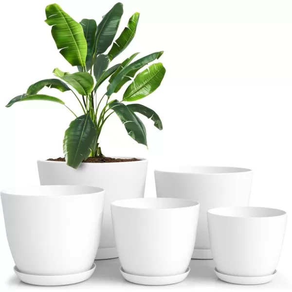 imageUtopia Home  Plant Pots Indoor with Drainage  76665348 Inches Home Decor Flower Pots for Indoor Planter  Pack of 10 Plastic Planters for Indoor Plants Cactus Succulents Pot  BrownWhite