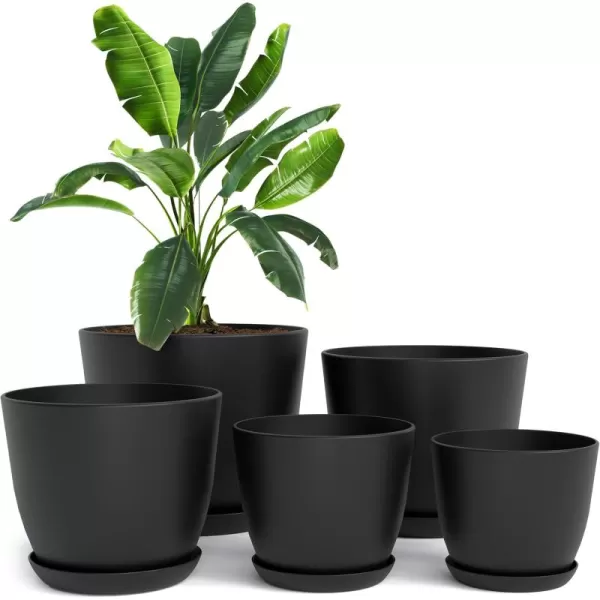 imageUtopia Home  Plant Pots Indoor with Drainage  76665348 Inches Home Decor Flower Pots for Indoor Planter  Pack of 10 Plastic Planters for Indoor Plants Cactus Succulents Pot  BrownBlack