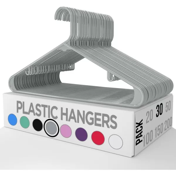 imageUtopia Home Plastic Hangers 30 Pack  Clothes Hanger with Hooks  Durable ampamp Space Saving Coat Hanger  Heavy Duty White Hangers  Skirt HangersGray