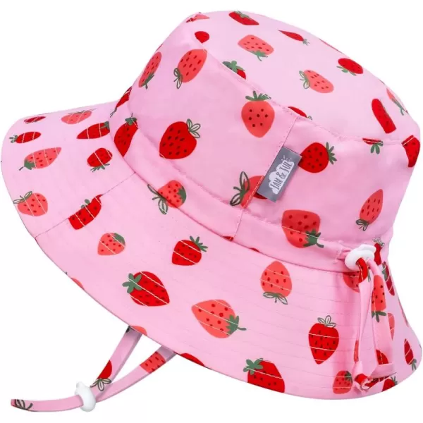 imageJAN ampamp JUL Girls Adjustable Water Resistant Bucket Sunhat 50 UPFPink Strawberry