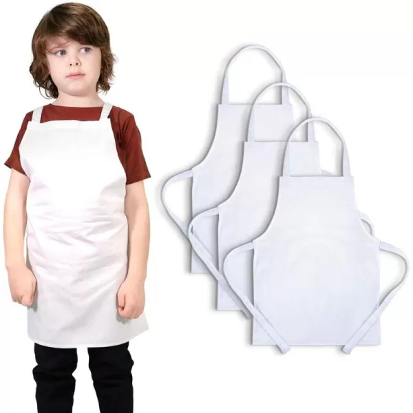 imageTwinklebelle Kids Aprons White Cotton for Girls Boys Toddlers for Painting Cooking Baking 1pc3pc12pc PacksLarge  3pc Pack