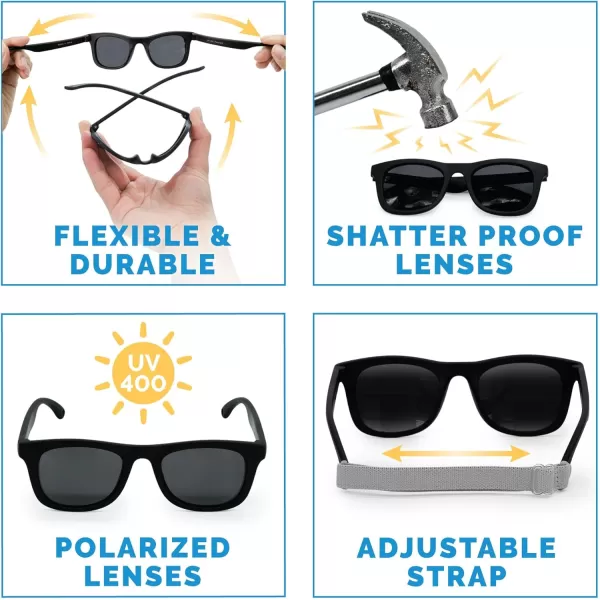imageJAN ampamp JUL Baby Toddler Kids Flexible UV400 Polarized Sunglasses with Strap for Girls BoysBlack