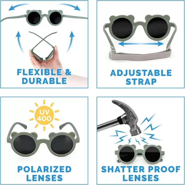 imageJAN ampamp JUL Baby Toddler Kids Flexible UV400 Polarized Sunglasses with Strap for Girls BoysCrocodile Green Bear