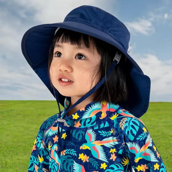 imageJAN ampamp JUL Kids Adjustable Cotton Adventure Sun Hat 50 UPFNavy Navy Trim