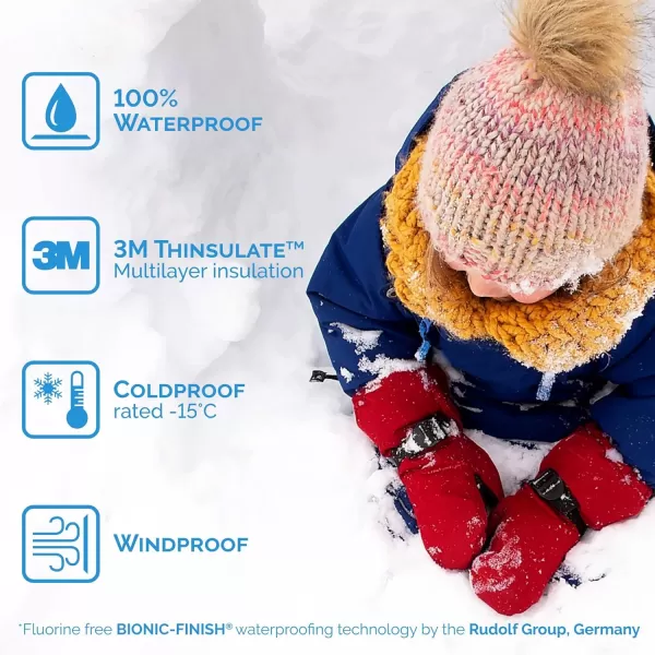 imageJAN ampamp JUL Boys StayOn Snow Mittens Waterproof InsulatedNo Thumb Neon Peaks Rated 15 