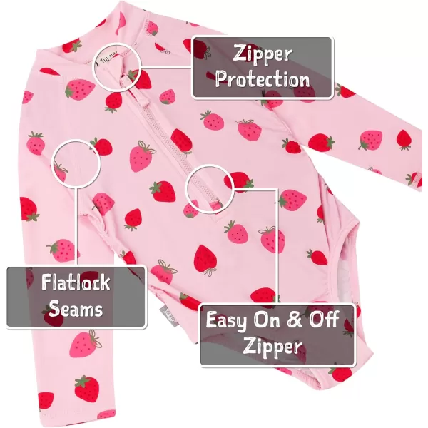 imageJAN ampamp JUL Long Sleeve 1pc Girls UV SwimSuit Rash Guard Baby Toddler KidsPink Strawberry